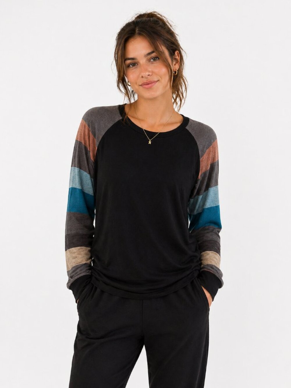 Plus Size Allegrace Black Longsleeve with Stripes